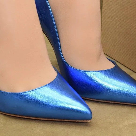 EUC Christian Louboutin Hot Chick 100 Heels Pumps 36 M Blue Metallic Alize 6M - Picture 10 of 16
